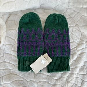 Tory Burch Merino Fair Isle Mittens Dark Ceramic Green
